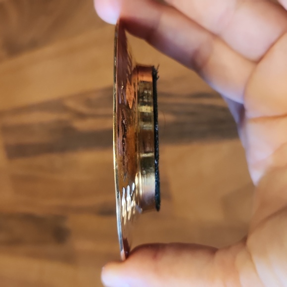 Vintage Golden Hammered Brass Round Coasters, Set of Two - Picture 9 of 12